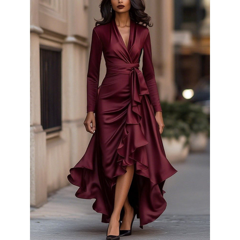 Charlotte - Elegant Women's Maxi Dress with Wrap Front and Ruffle Hem
