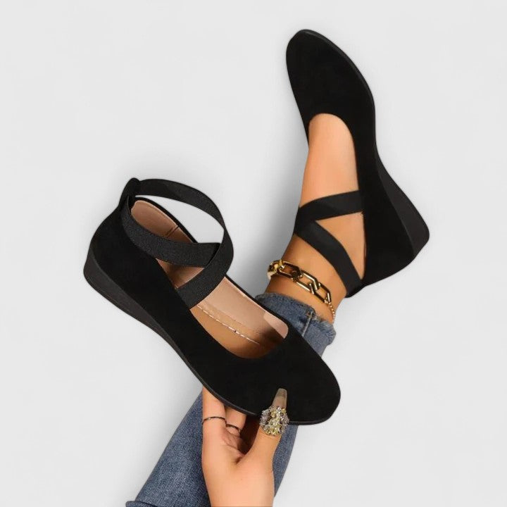 Charlotte - Elegant Women's Orthopedic Ballet Flats with Crisscross Ankle Strap