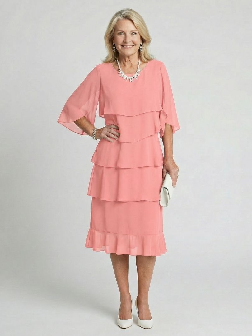 Charlotte - Formal Women's Wedding Guest Dress with Tiered Ruffles and Flutter Sleeves