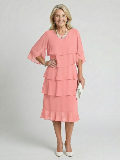 Charlotte - Formal Women's Wedding Guest Dress with Tiered Ruffles and Flutter Sleeves