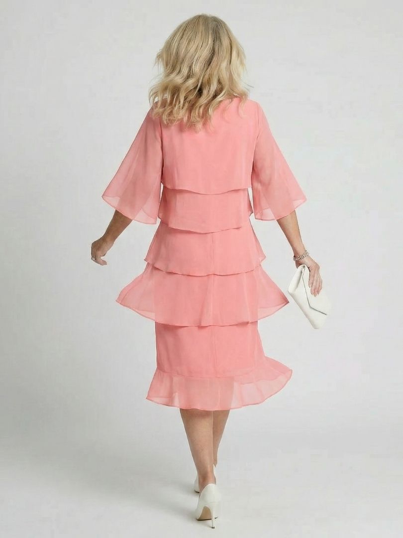 Charlotte - Formal Women's Wedding Guest Dress with Tiered Ruffles and Flutter Sleeves