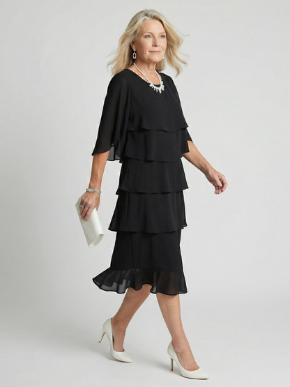 Charlotte - Formal Women's Wedding Guest Dress with Tiered Ruffles and Flutter Sleeves