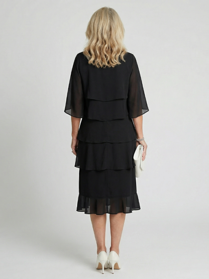 Charlotte - Formal Women's Wedding Guest Dress with Tiered Ruffles and Flutter Sleeves