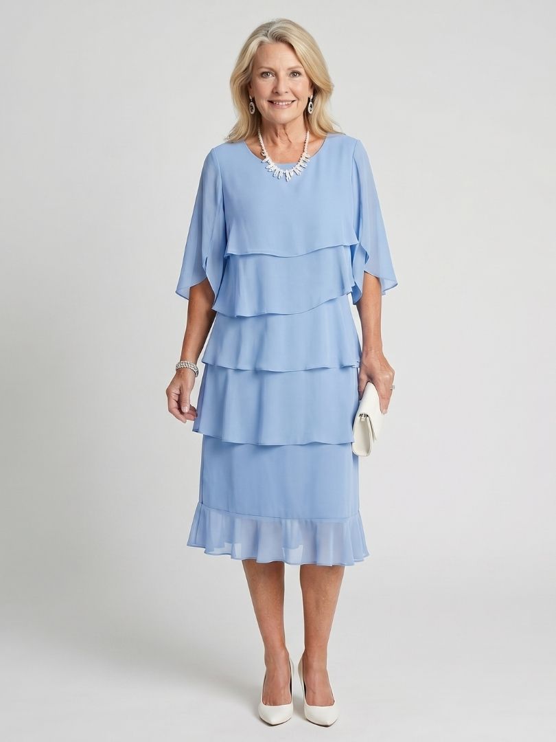 Charlotte - Formal Women's Wedding Guest Dress with Tiered Ruffles and Flutter Sleeves