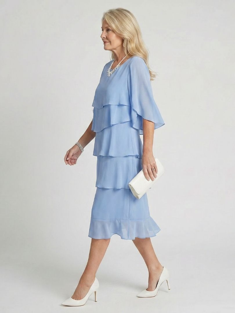 Charlotte - Formal Women's Wedding Guest Dress with Tiered Ruffles and Flutter Sleeves