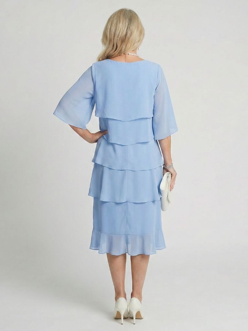 Charlotte - Formal Women's Wedding Guest Dress with Tiered Ruffles and Flutter Sleeves