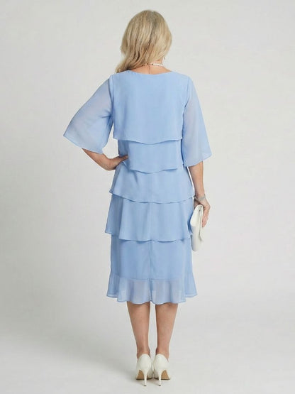 Charlotte - Formal Women's Wedding Guest Dress with Tiered Ruffles and Flutter Sleeves
