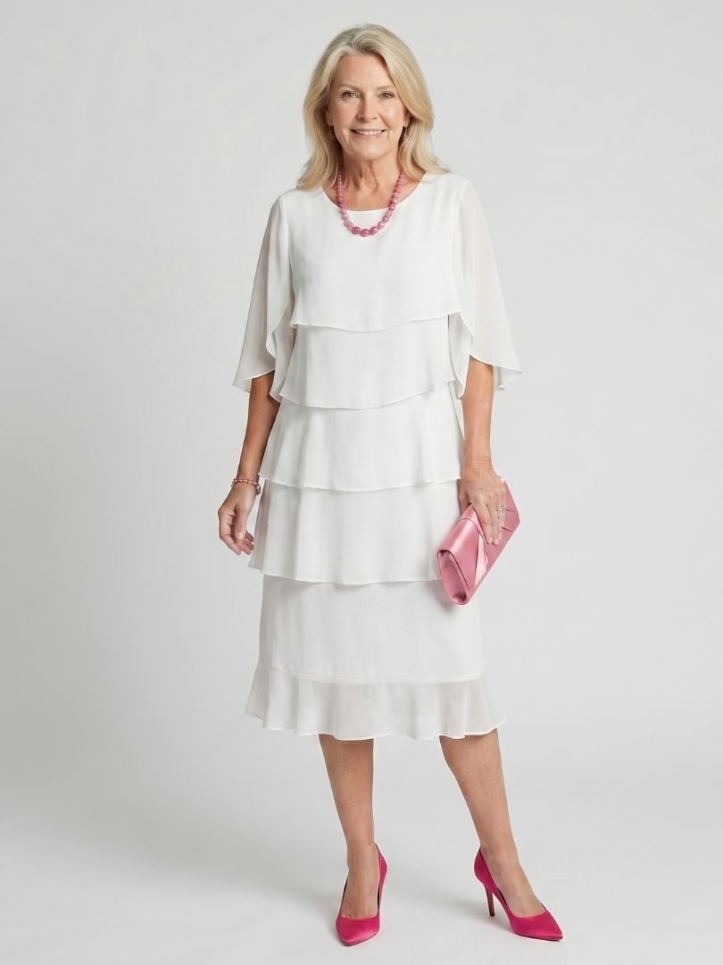 Charlotte - Formal Women's Wedding Guest Dress with Tiered Ruffles and Flutter Sleeves