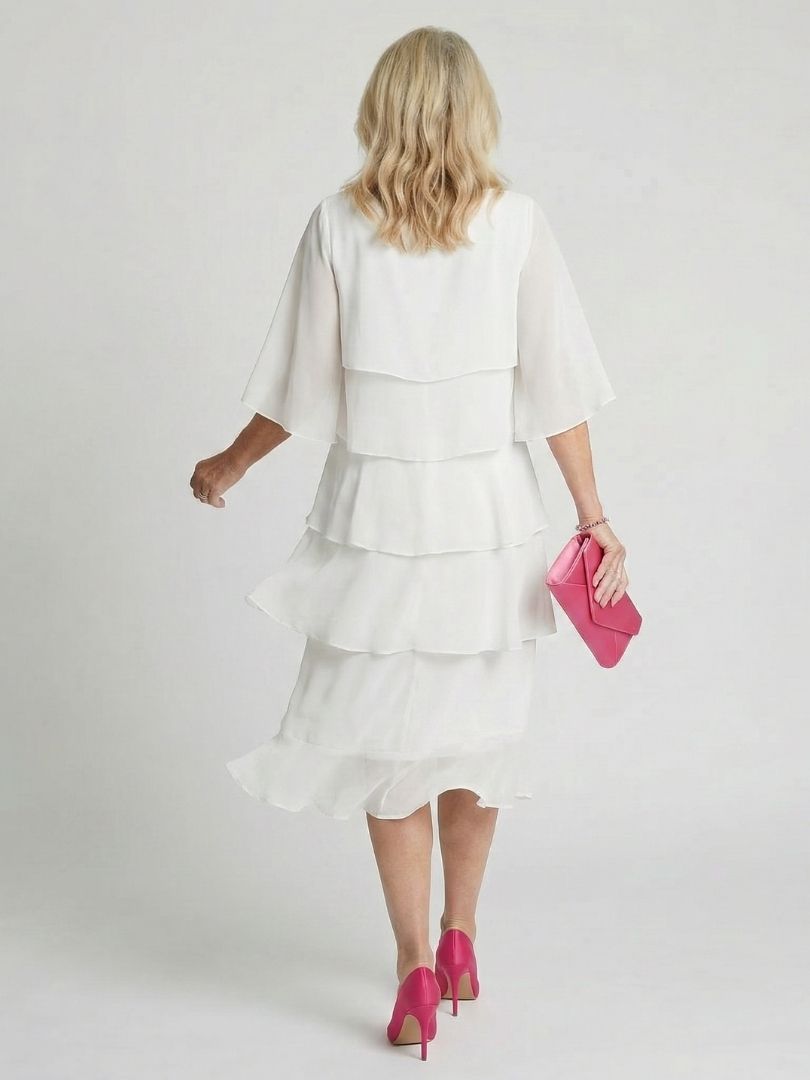 Charlotte - Formal Women's Wedding Guest Dress with Tiered Ruffles and Flutter Sleeves