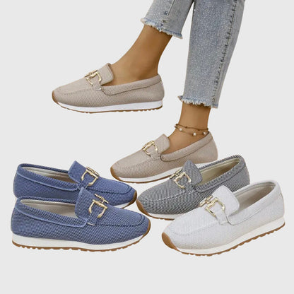 Charlotte - Smart Women's Comfort Loafers with Gold Buckle and Platform Sole