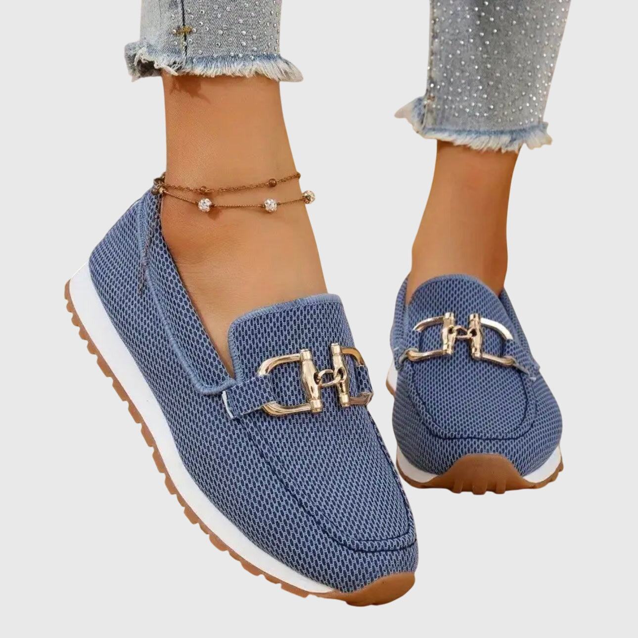Charlotte - Smart Women's Comfort Loafers with Gold Buckle and Platform Sole