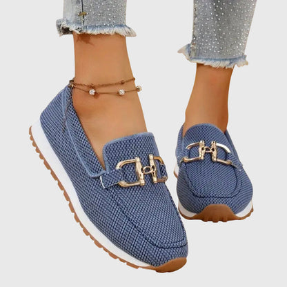 Charlotte - Smart Women's Comfort Loafers with Gold Buckle and Platform Sole