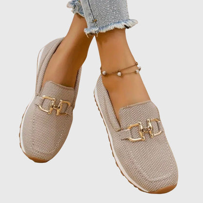 Charlotte - Smart Women's Comfort Loafers with Gold Buckle and Platform Sole