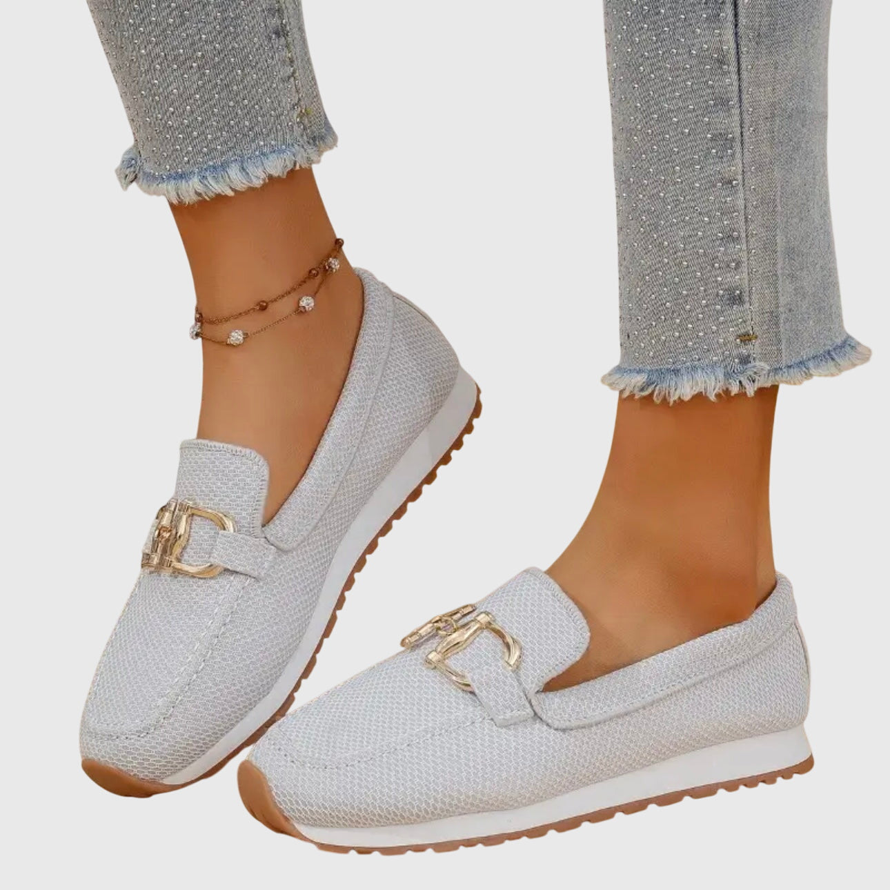 Charlotte - Smart Women's Comfort Loafers with Gold Buckle and Platform Sole