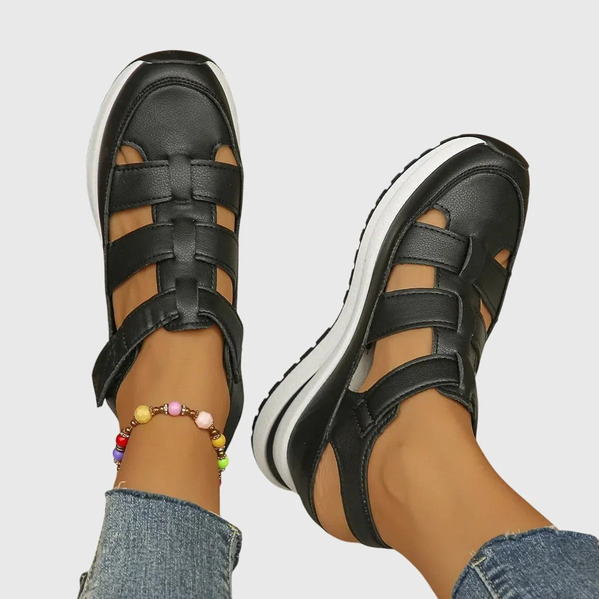 Chloe - Trendy Women's Orthopedic Platform Sandals with Gladiator Cut-Out and Hook and Loop Fastening