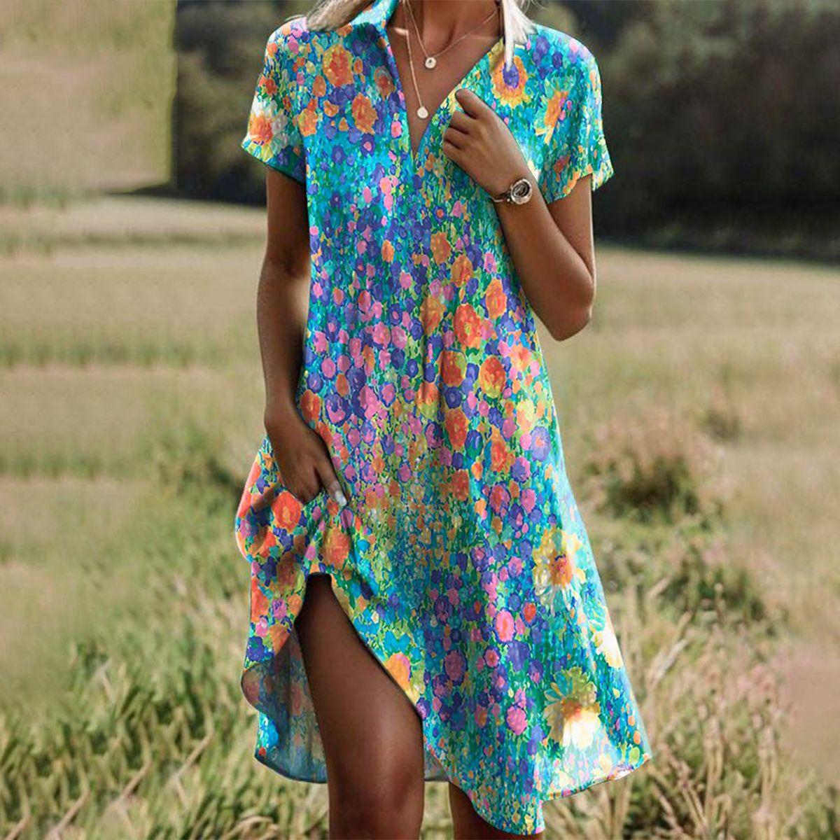 Chloe - Boho Women's Summer Dress with Short Sleeves and Side Slit