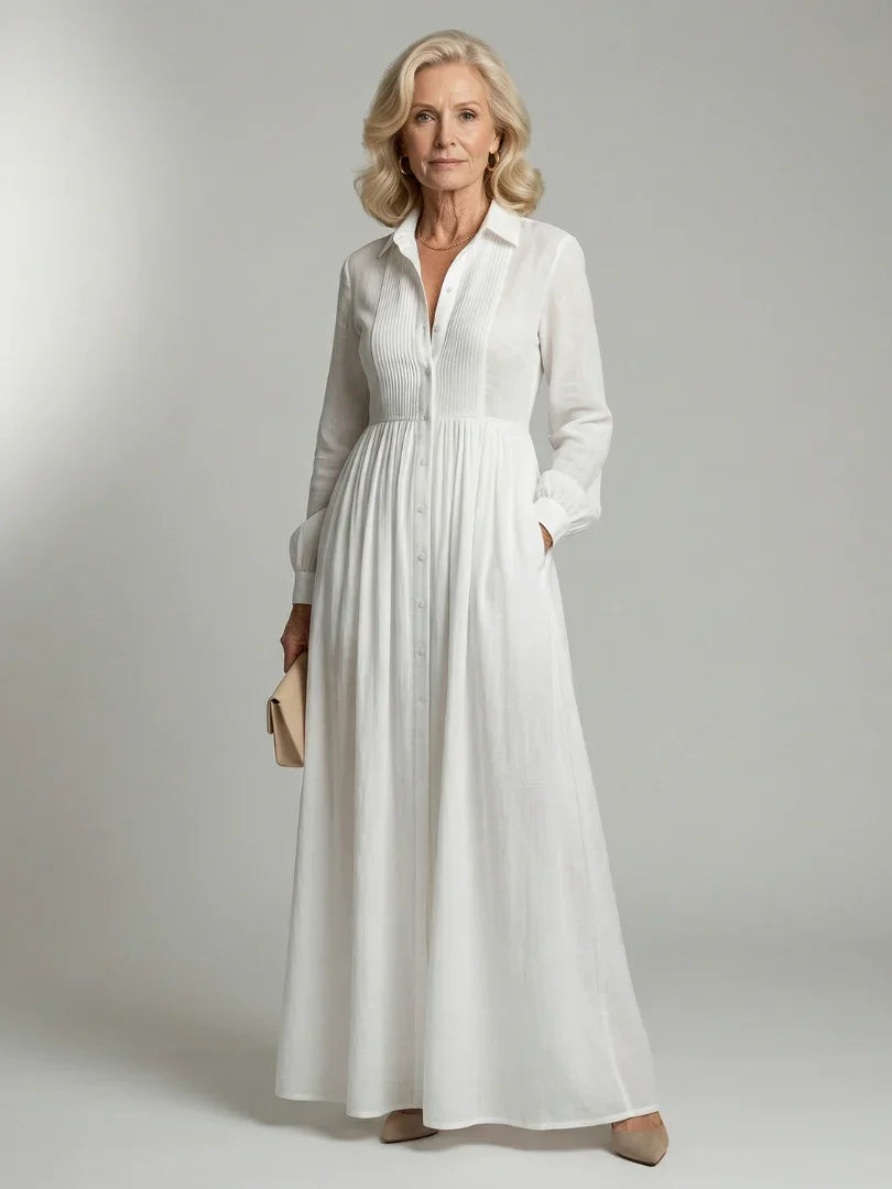 Chloe - Elegant Women's Wedding Guest Maxi Dress with Collar and Pleated Bodice