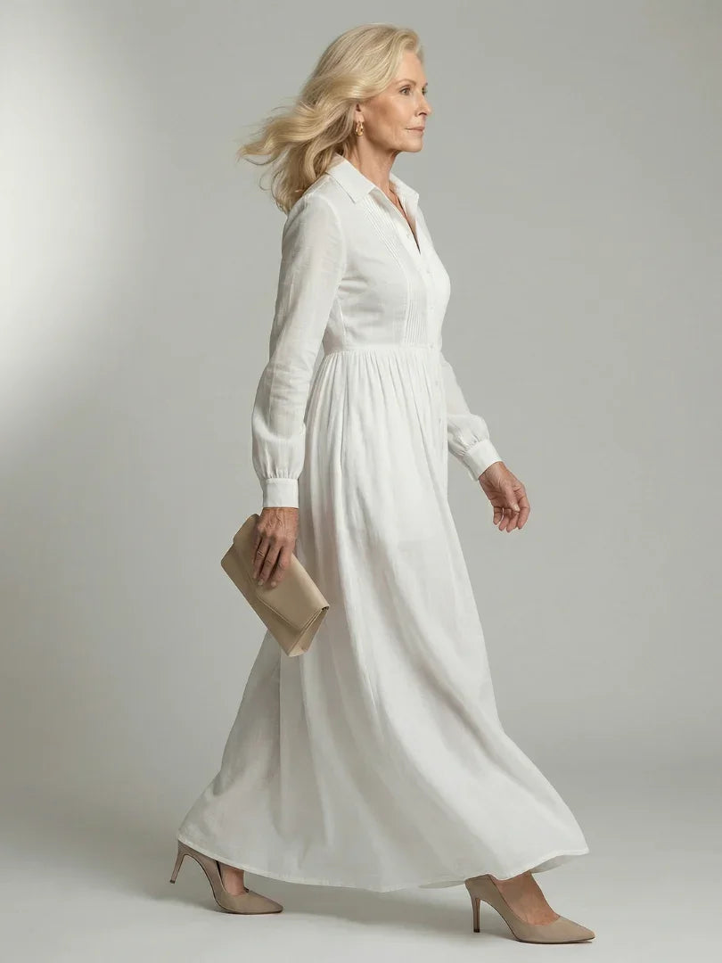 Chloe - Elegant Women's Wedding Guest Maxi Dress with Collar and Pleated Bodice