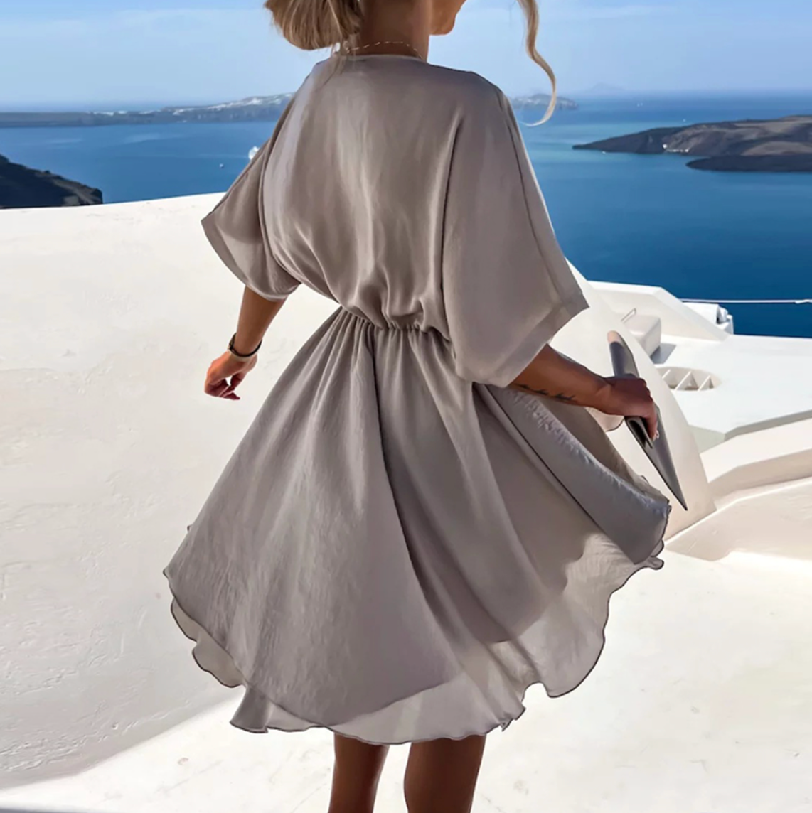 Chloe - Elegant Women's Wedding Guest Mini Dress with Wrap V-Neck and Tie Waist