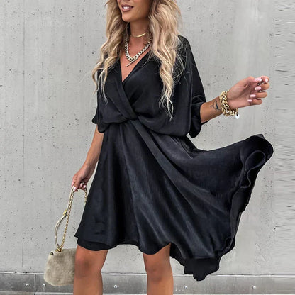 Chloe - Elegant Women's Wedding Guest Mini Dress with Wrap V-Neck and Tie Waist