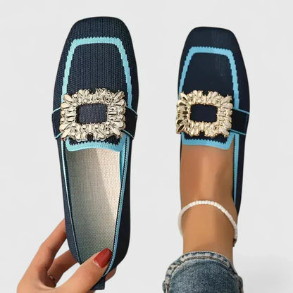 Clara - Glam Women's Comfort Loafers with Square Toe and Jewel Buckle Detail
