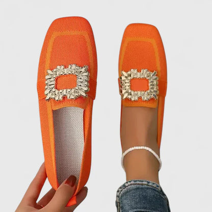 Clara - Glam Women's Comfort Loafers with Square Toe and Jewel Buckle Detail