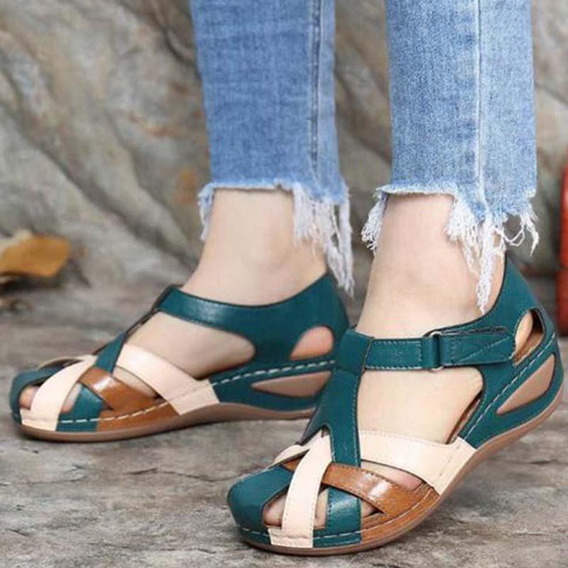 Clara - Vintage Women's Comfort Sandals with Woven Strap Upper and Low Wedge Sole