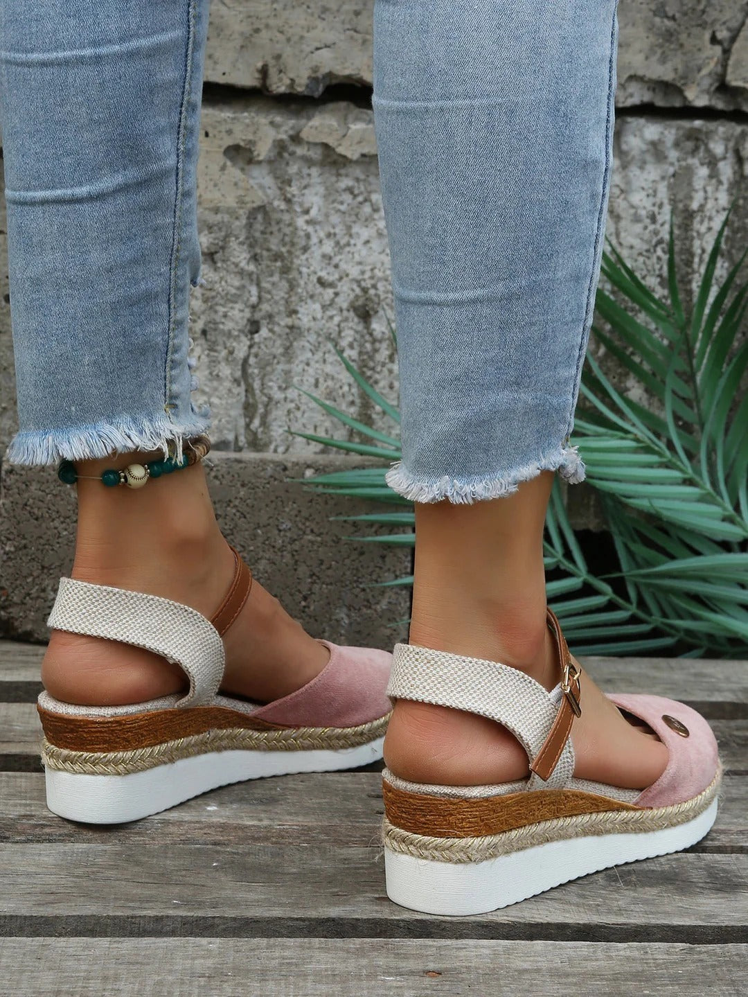 Cora - Casual Women's Orthopedic Espadrille Wedge Sandals with Ankle Strap and Closed Toe