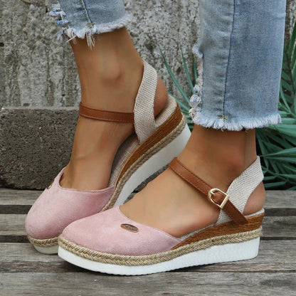 Cora - Casual Women's Orthopedic Espadrille Wedge Sandals with Ankle Strap and Closed Toe