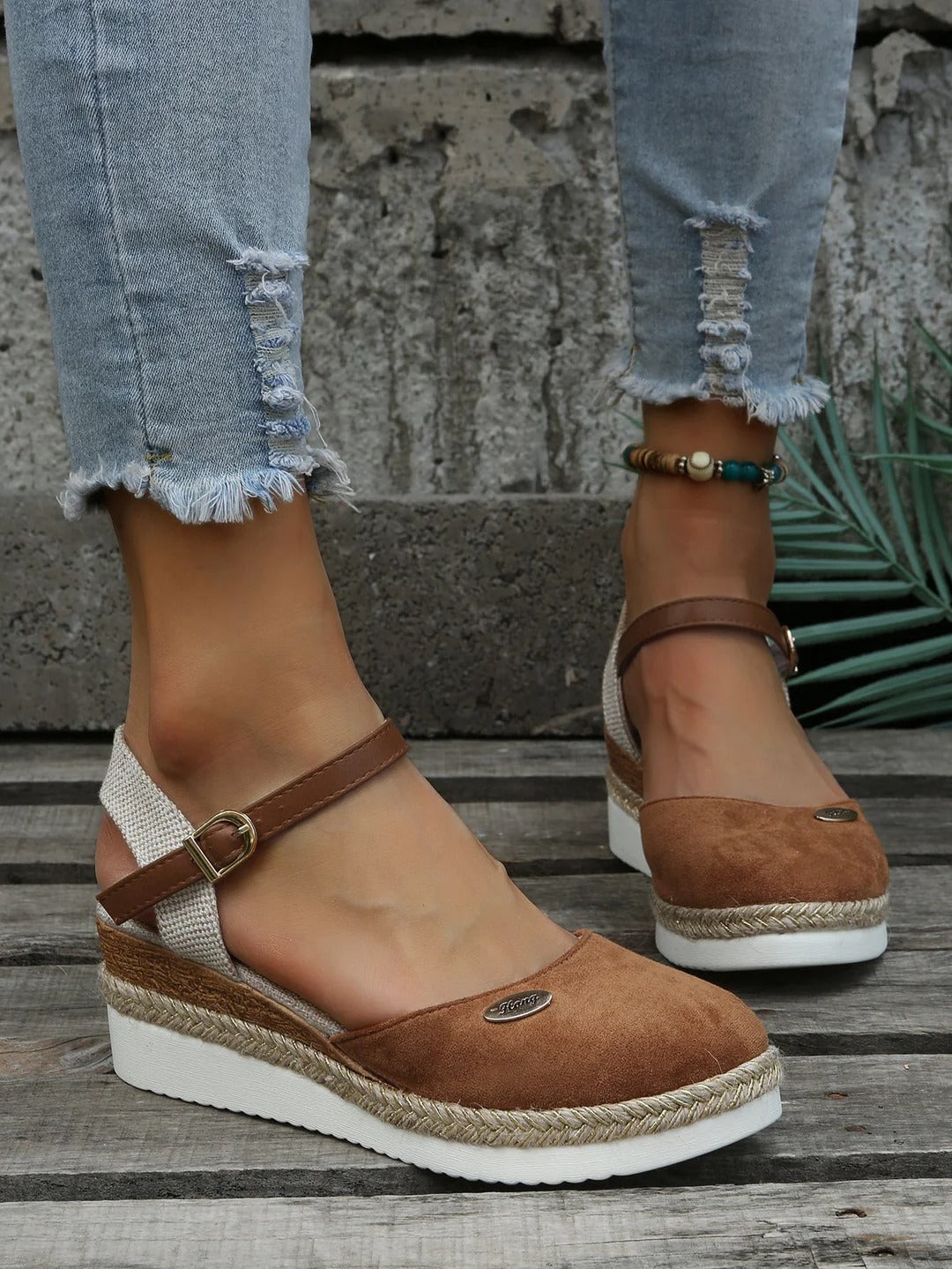 Cora - Casual Women's Orthopedic Espadrille Wedge Sandals with Ankle Strap and Closed Toe