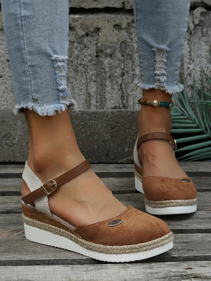 Cora - Casual Women's Orthopedic Espadrille Wedge Sandals with Ankle Strap and Closed Toe