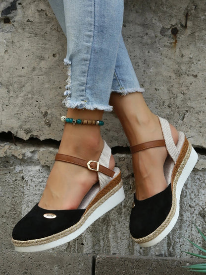 Cora - Casual Women's Orthopedic Espadrille Wedge Sandals with Ankle Strap and Closed Toe