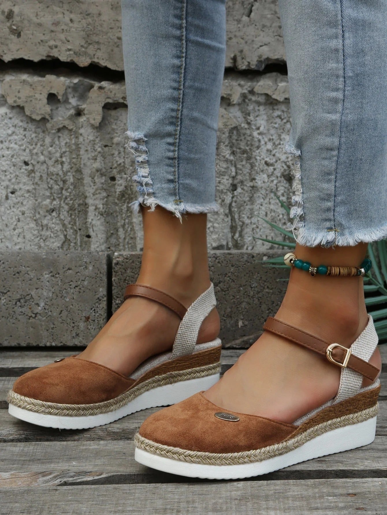 Cora - Casual Women's Orthopedic Espadrille Wedge Sandals with Ankle Strap and Closed Toe