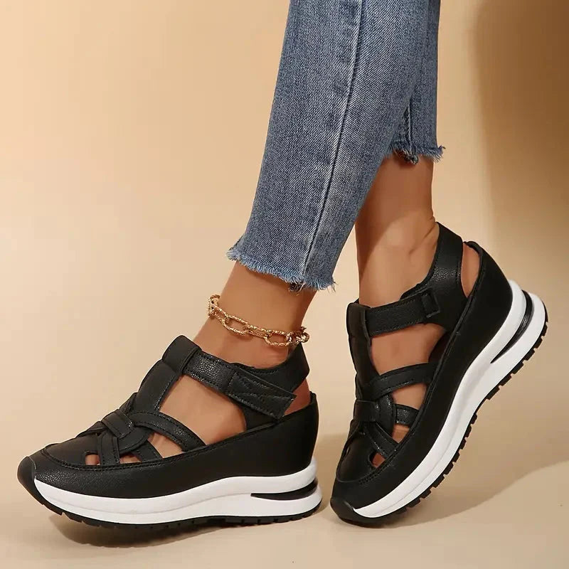 Daisy - Casual Women's Orthopedic Platform Sandals with Cut-Out Upper and Hook and Loop Fastening