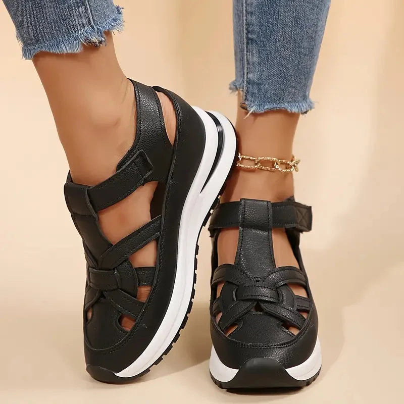Daisy - Casual Women's Orthopedic Platform Sandals with Cut-Out Upper and Hook and Loop Fastening