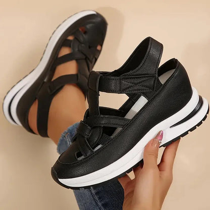 Daisy - Casual Women's Orthopedic Platform Sandals with Cut-Out Upper and Hook and Loop Fastening