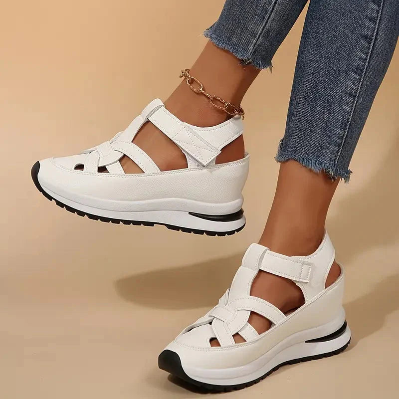 Daisy - Casual Women's Orthopedic Platform Sandals with Cut-Out Upper and Hook and Loop Fastening