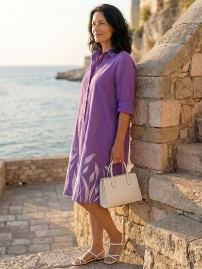 Daisy - Casual Women's Evening Dress with Collared Neckline and Button Front