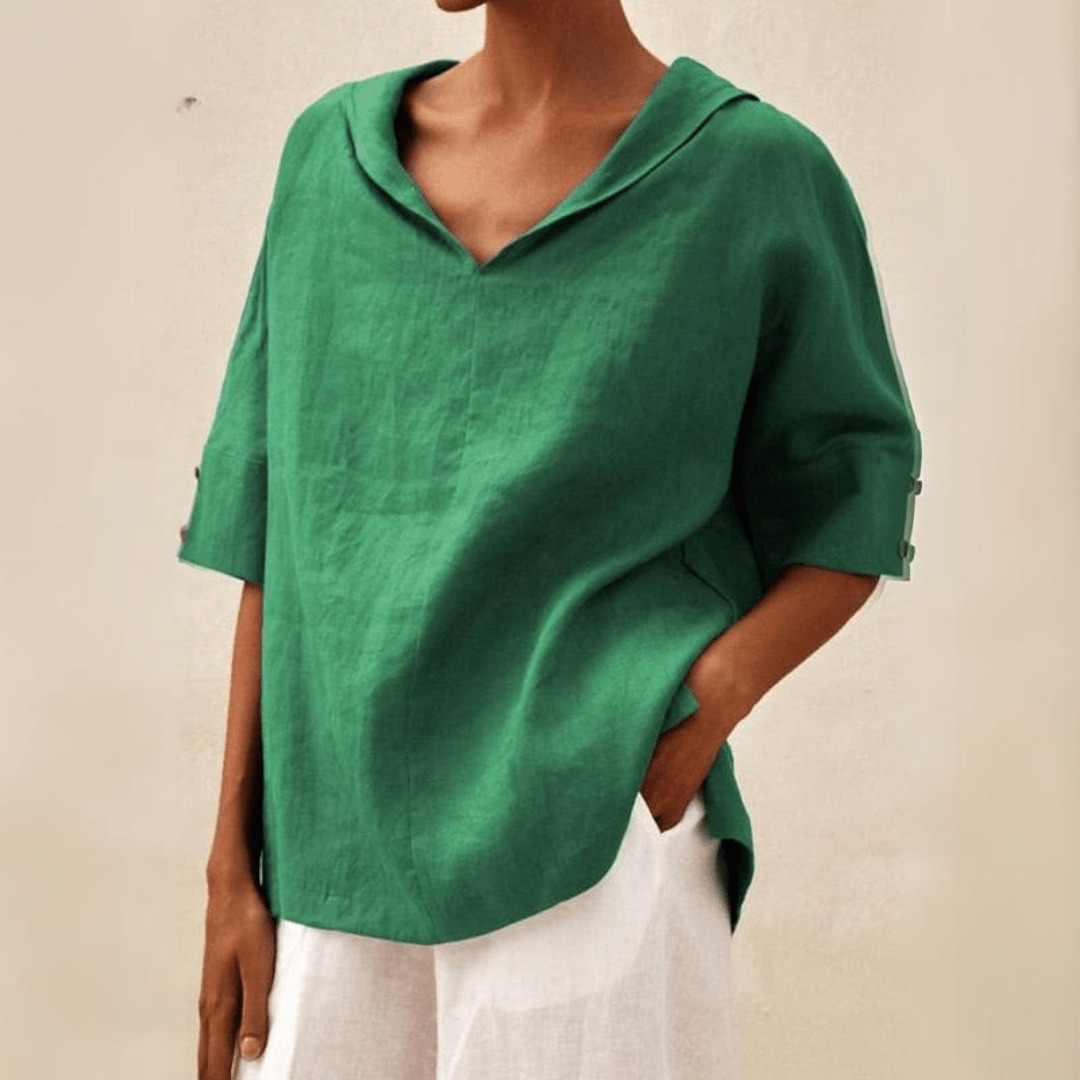 Daisy - Casual Women's Linen Top with V-Neck Collar and Oversized Fit