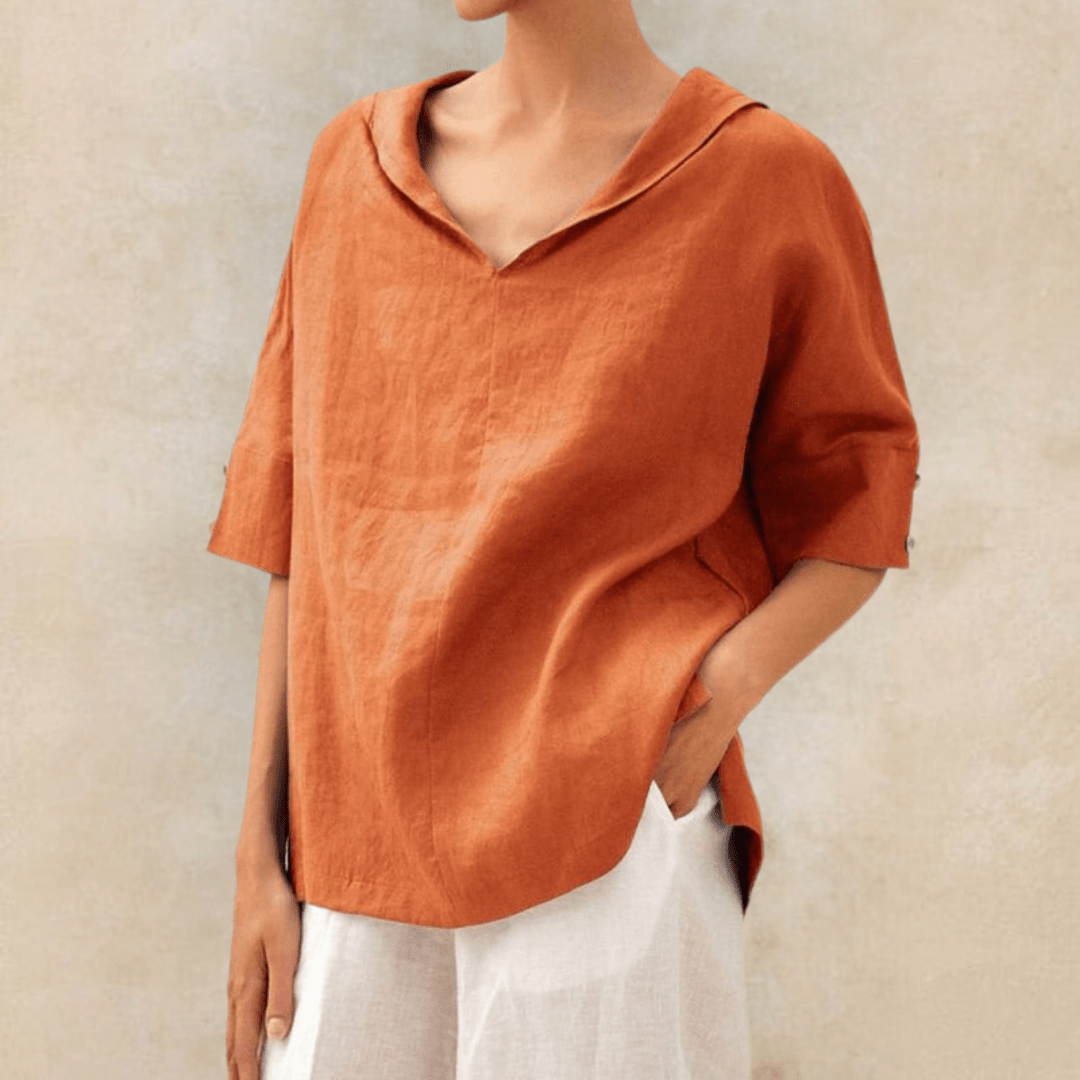 Daisy - Casual Women's Linen Top with V-Neck Collar and Oversized Fit