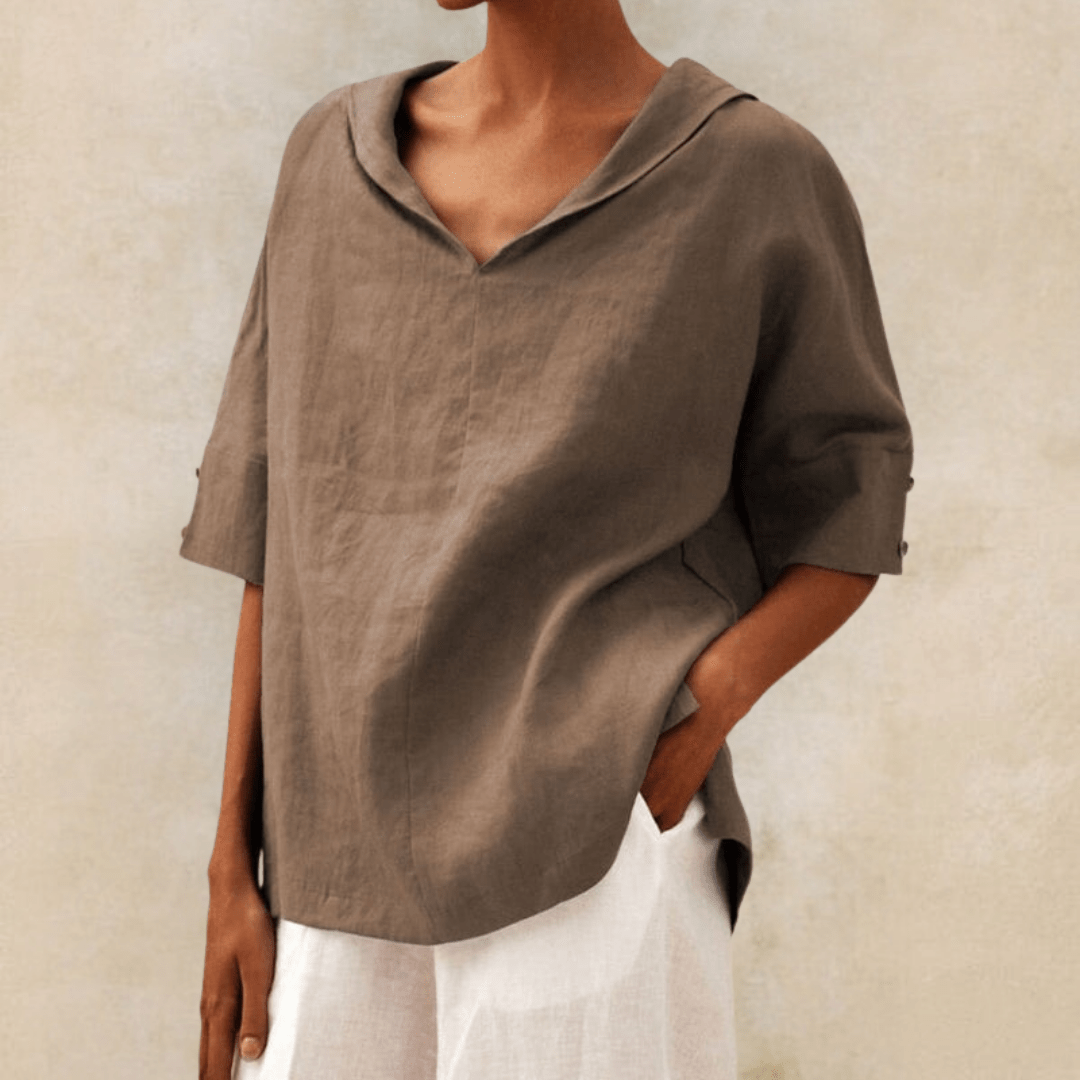 Daisy - Casual Women's Linen Top with V-Neck Collar and Oversized Fit
