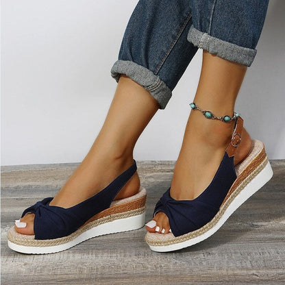 Daisy - Casual Women's Orthopedic Sandals with Wedge Heel and Knot Detail