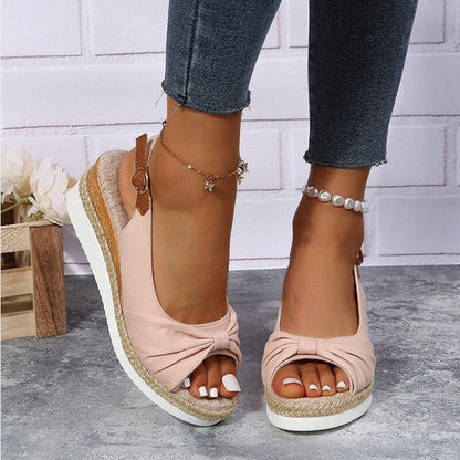 Daisy - Casual Women's Orthopedic Sandals with Wedge Heel and Knot Detail