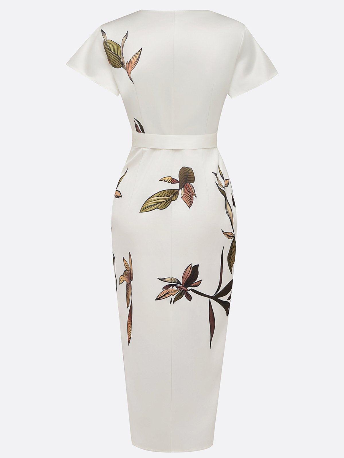 Daisy - Elegant Women's Wedding Guest Midi Dress with Deep V Neck and Tie Waist