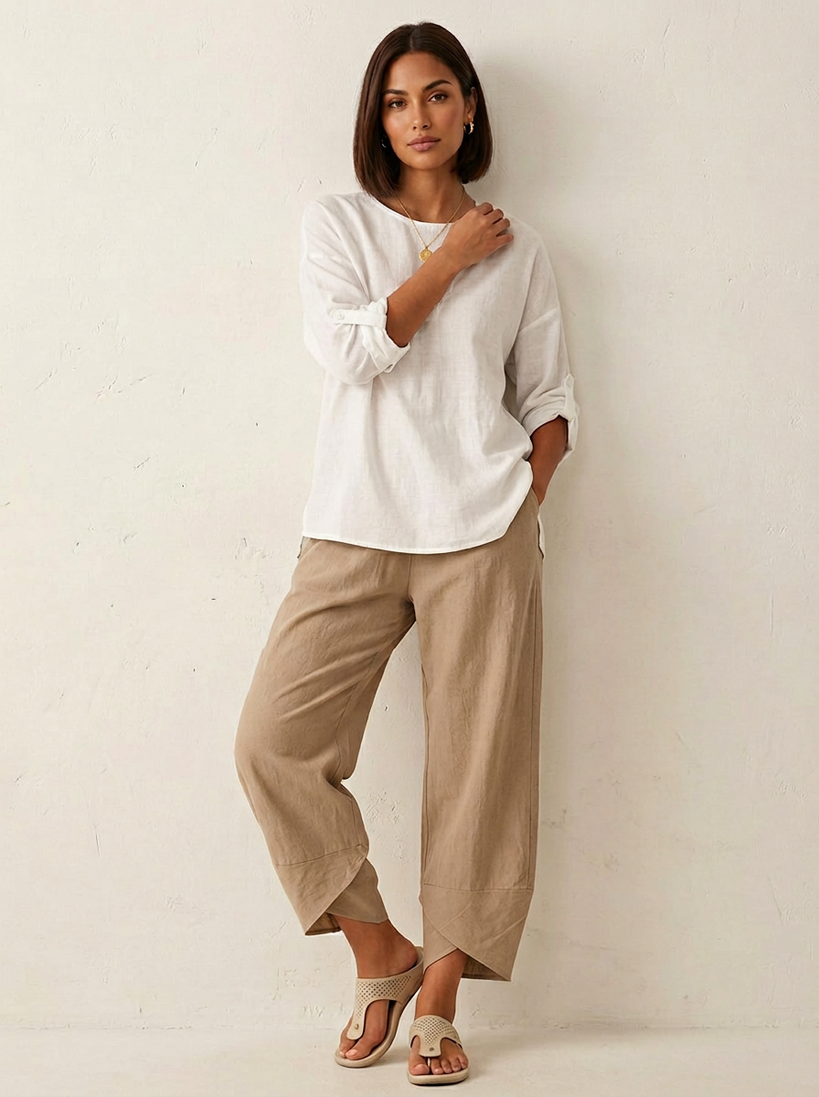 Daisy - Relaxed Women's Linen Trousers with Tulip Hem and Cropped Leg
