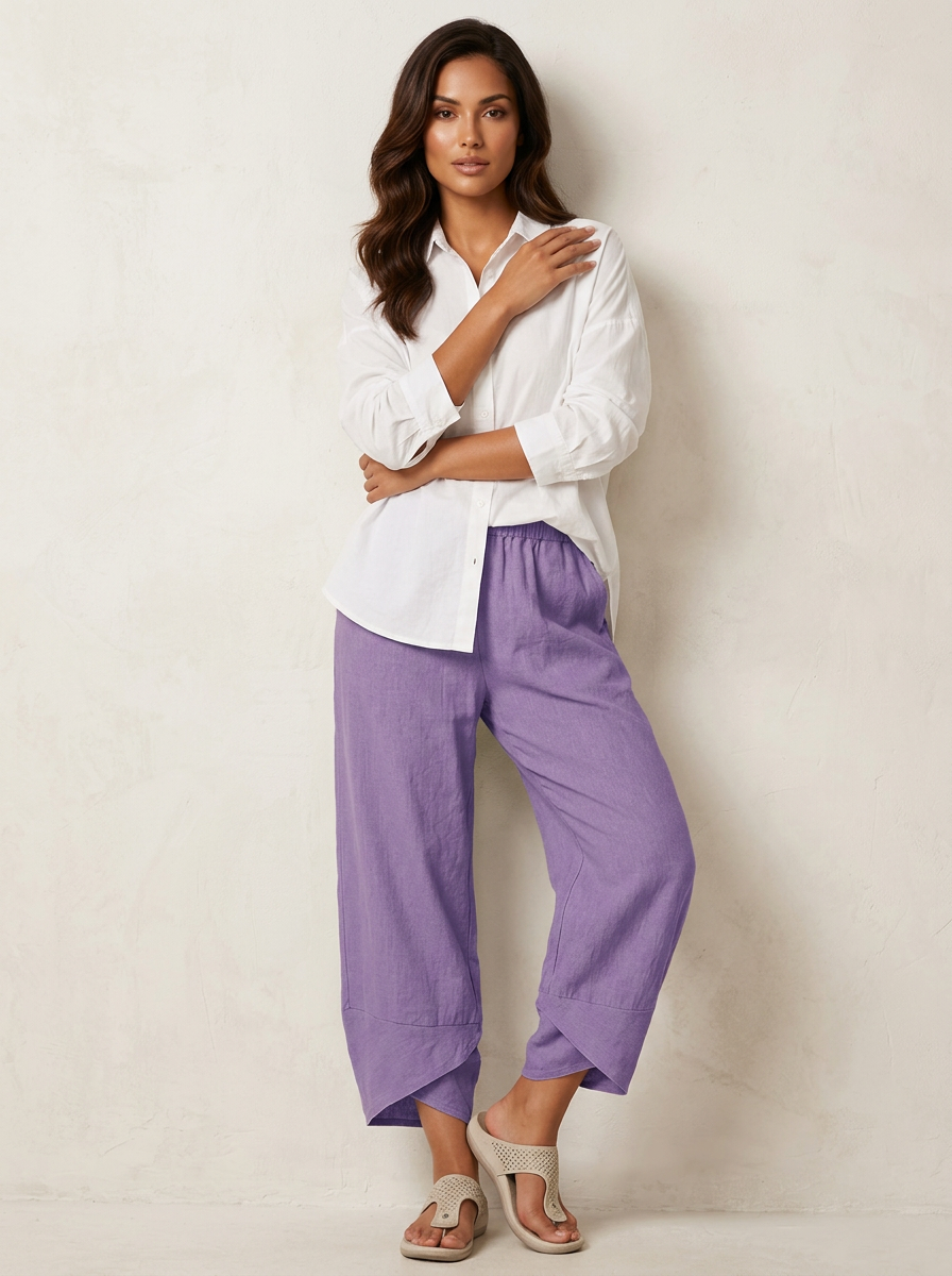 Daisy - Relaxed Women's Linen Trousers with Tulip Hem and Cropped Leg