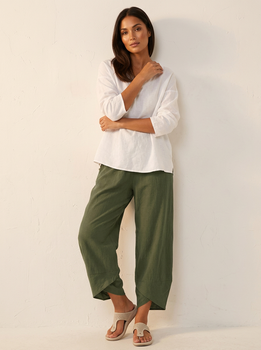 Daisy - Relaxed Women's Linen Trousers with Tulip Hem and Cropped Leg