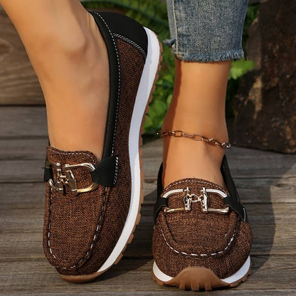 Daphne - Preppy Women's Comfort Loafers with Buckle Detail and Contrast Trim
