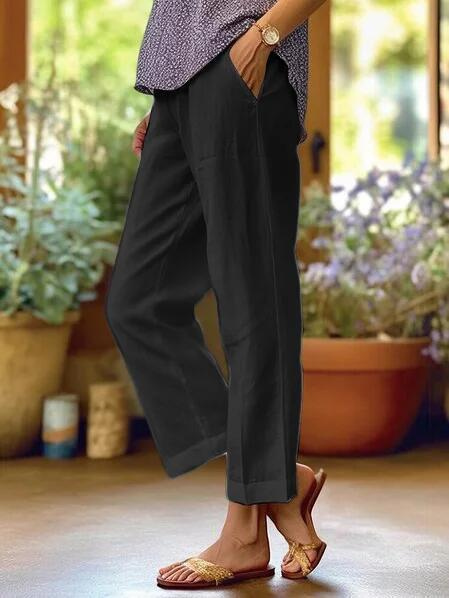 Charlotte - Smart Women's Linen Trousers with Pleated Front and Cropped Cuffed Hem