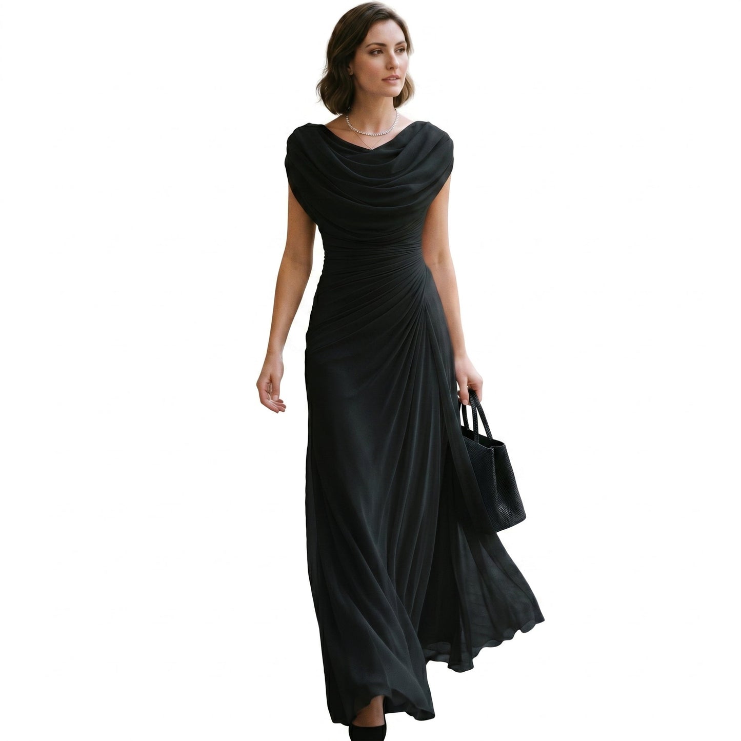 Eleanor - Formal Women's Wedding Guest Dress with Cowl Neckline and Ruched Waist